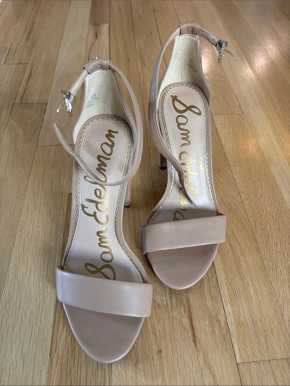 Sam Edelman Blush Nude Ankle-Strap Block Heel Sandals Wide Width